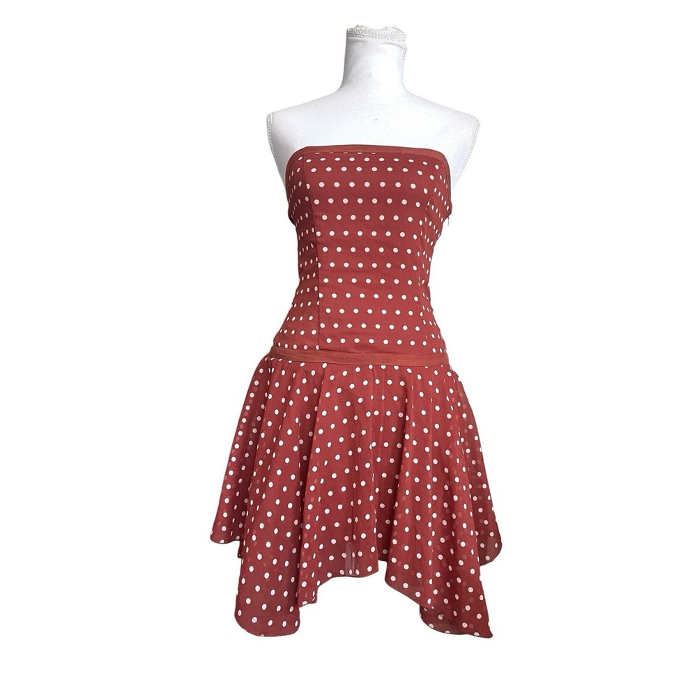 Vintage Y2K Strapless Polka Dot Corset Mini Dress Asymmetric Retro Coquette Sz 2